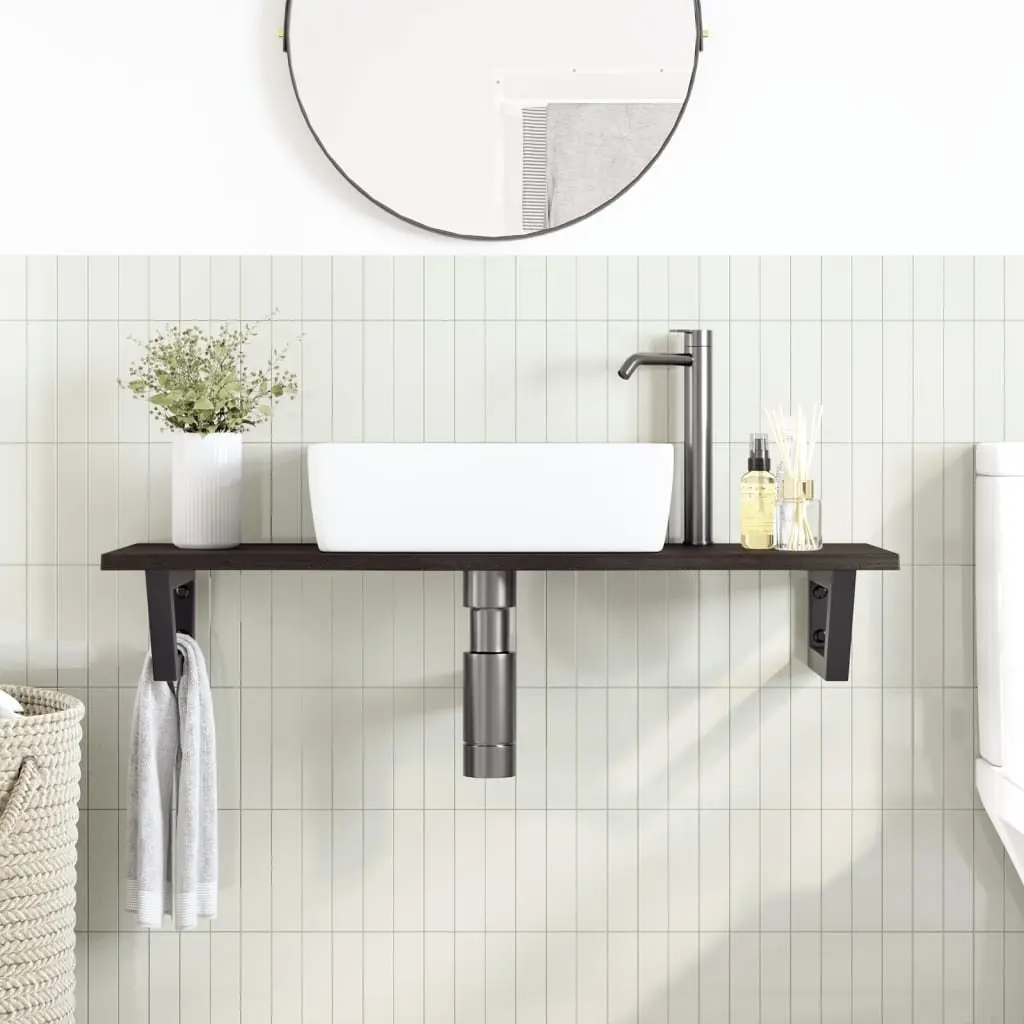 Wall Mounted Basin Shelf Bathroom Vanity Steel Brown Oak Wood Countertop Storage