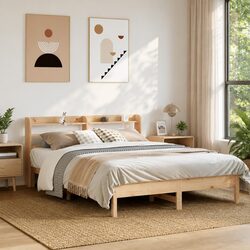 Practical 150x200cm Bed Frame with Headboard Storage