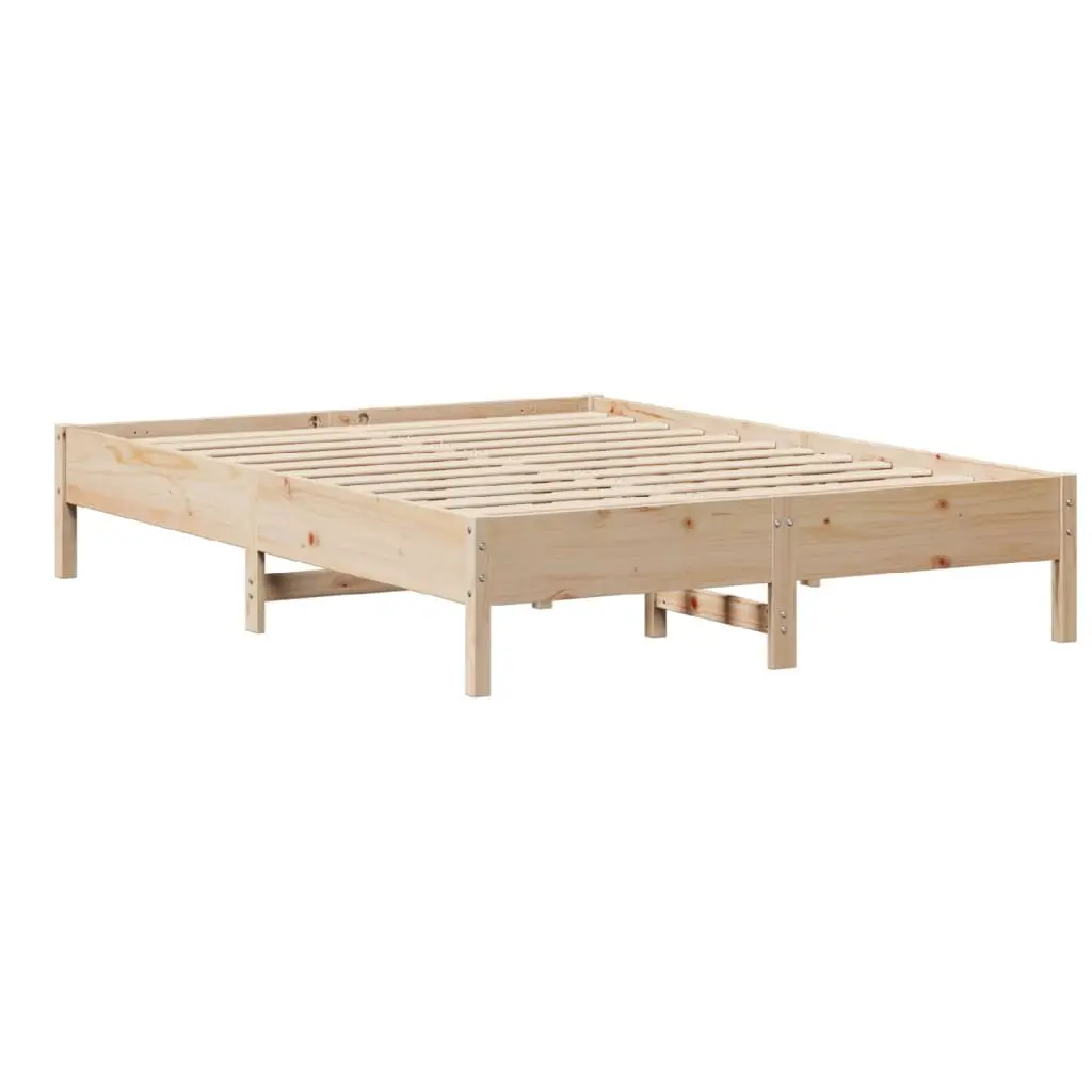 Bed Frame Solid Pinewood 150x200cm Slatted Base Headboard with Shelves Brown