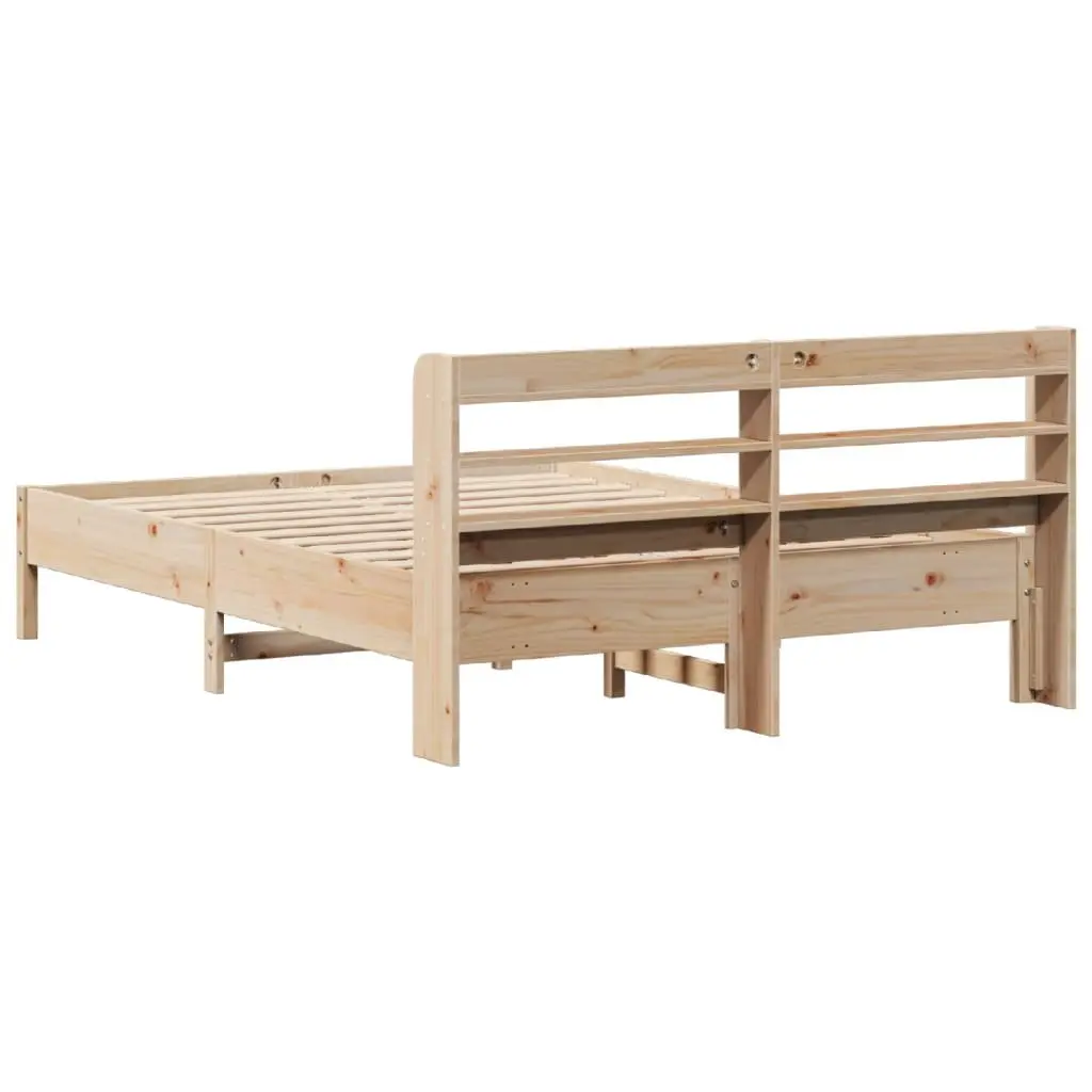 Bed Frame Solid Pinewood 150x200cm Slatted Base Headboard with Shelves Brown