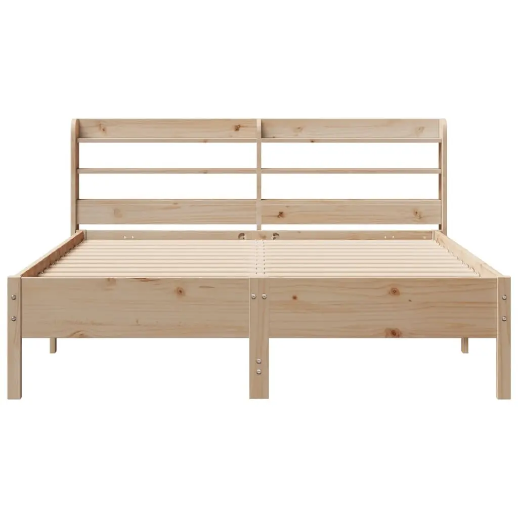 Solid Wood Pine Bed Frame 135x190cm Brown Slatted Base Headboard Storage Shelves