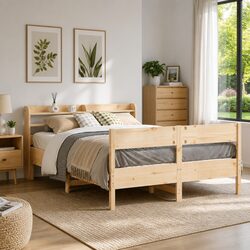 Versatile Bed Frame with Pinewood Build and Storage Options