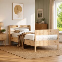 Solid Pine Bed Frame for Versatile Bedroom Use