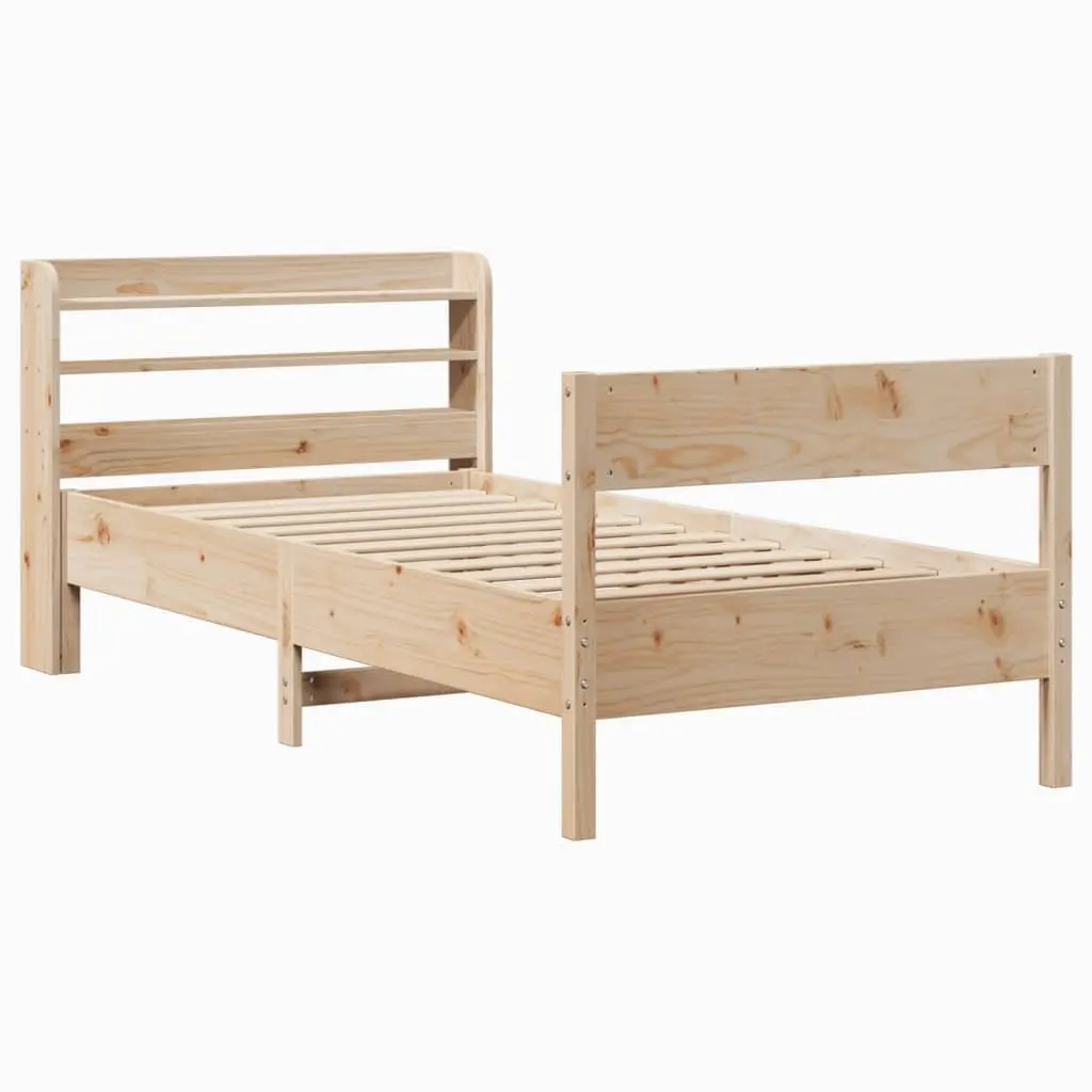 Bed Frame 90x190 cm Solid Pine Wood Slatted Base Headboard Storage Shelves