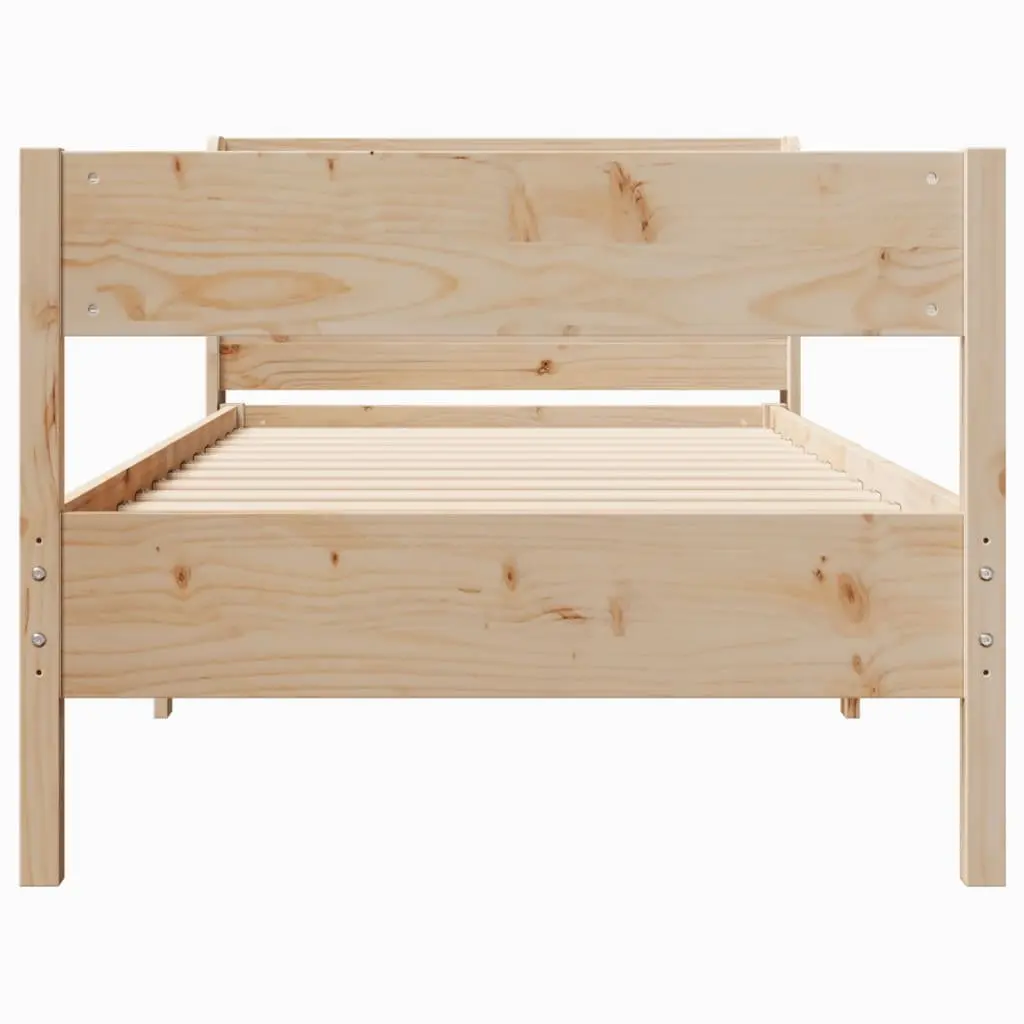 Bed Frame 90x190 cm Solid Pine Wood Slatted Base Headboard Storage Shelves