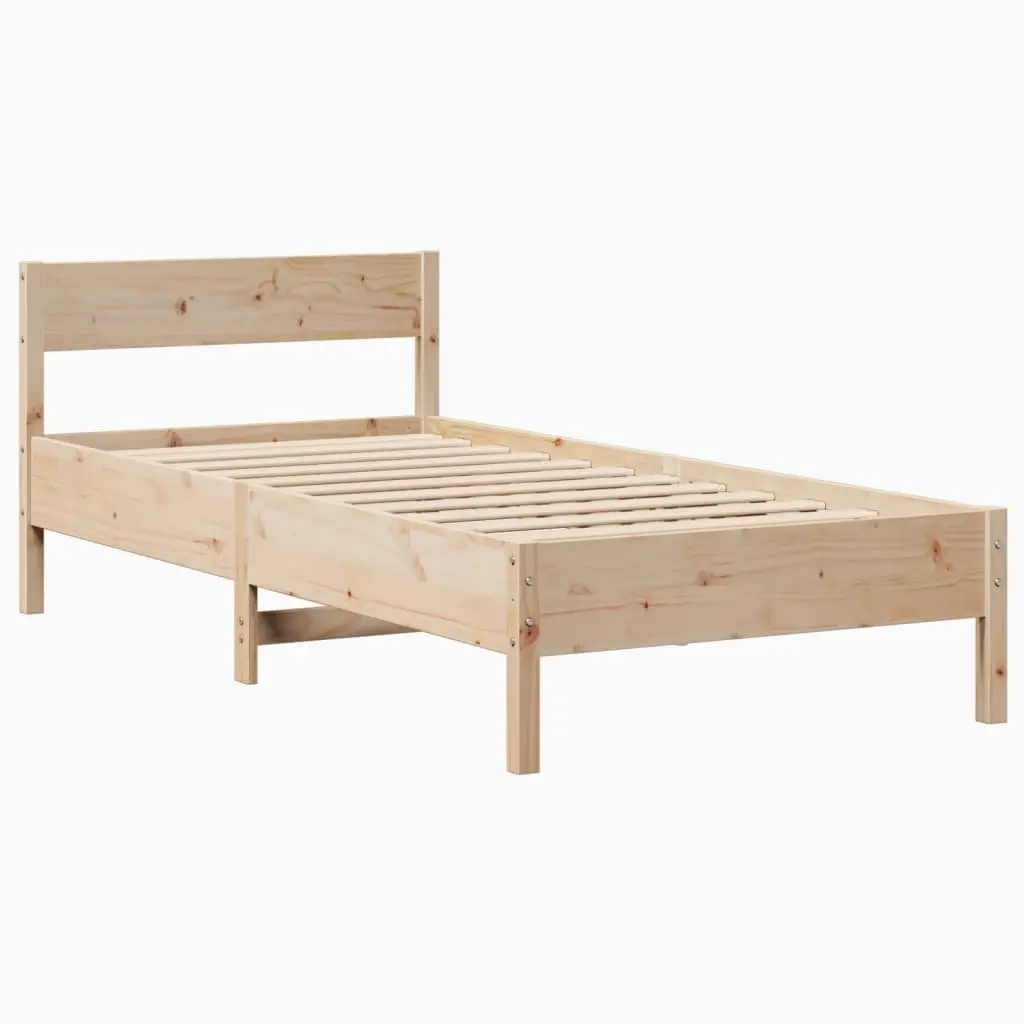 Bed Frame 90x190 cm Solid Pine Wood Slatted Base Headboard Storage Shelves