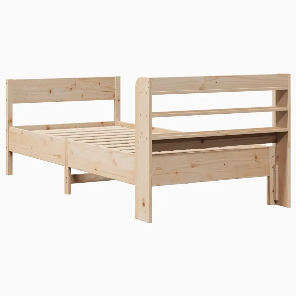 Bed Frame 90x190 cm Solid Pine Wood Slatted Base Headboard Storage Shelves