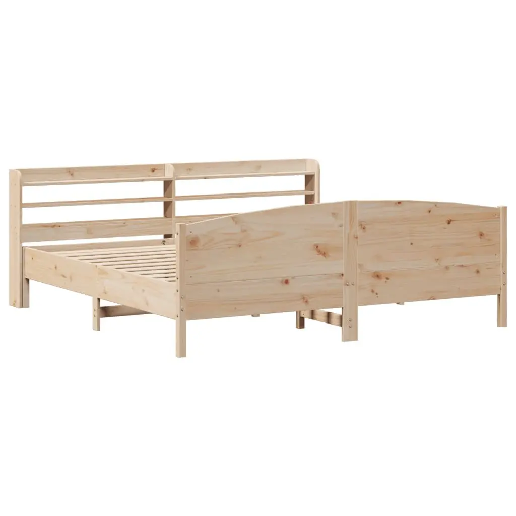 Pine Bed Frame Solid Wood 180x200 cm Brown Slatted Base with Headboard and Three Storage Shelves