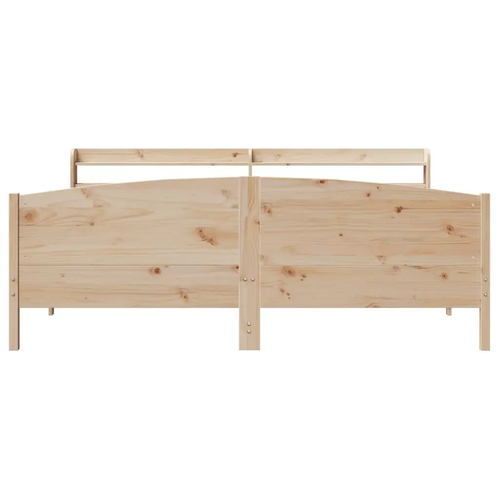 Pine Bed Frame Solid Wood 180x200 cm Brown Slatted Base with Headboard and Three Storage Shelves