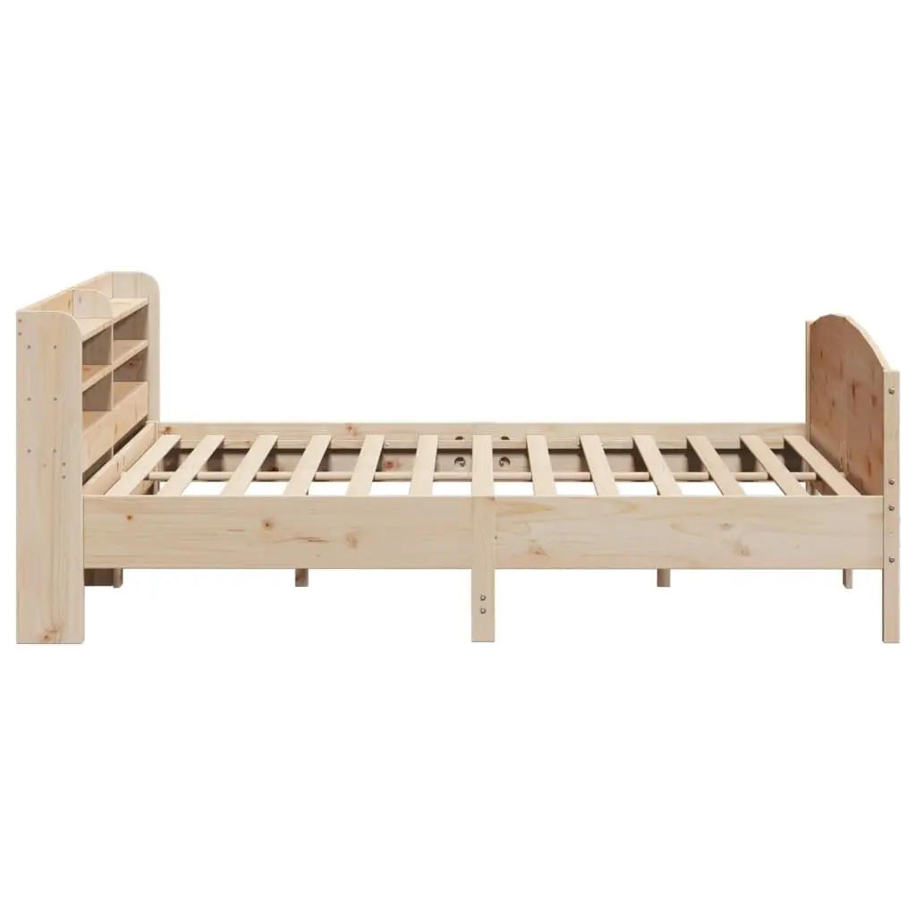 Pine Bed Frame Solid Wood 180x200 cm Brown Slatted Base with Headboard and Three Storage Shelves