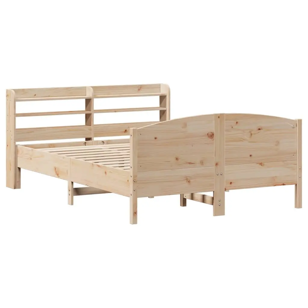 Solid Wood Pine Bed Frame 150x200 cm Brown with Headboard and Storage Shelves Slatted Base