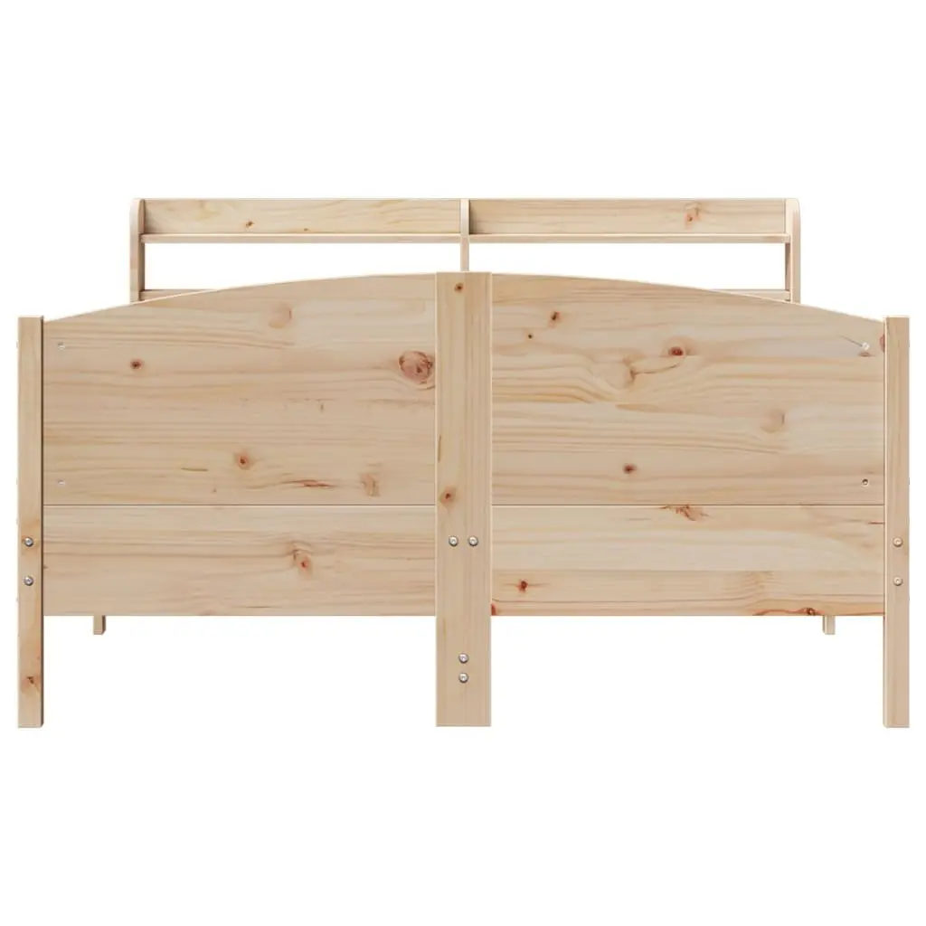 Solid Wood Pine Bed Frame 150x200 cm Brown with Headboard and Storage Shelves Slatted Base