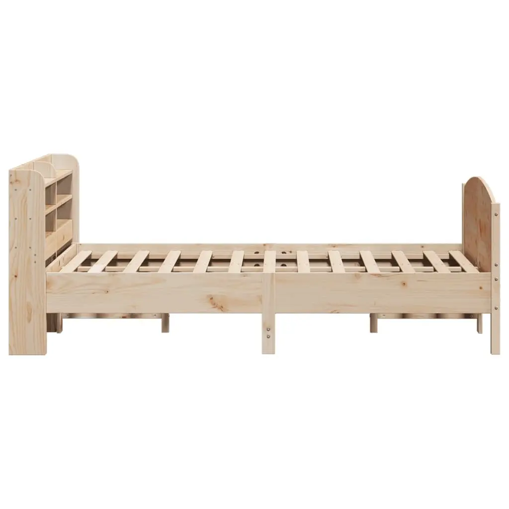 Solid Wood Pine Bed Frame 150x200 cm Brown with Headboard and Storage Shelves Slatted Base