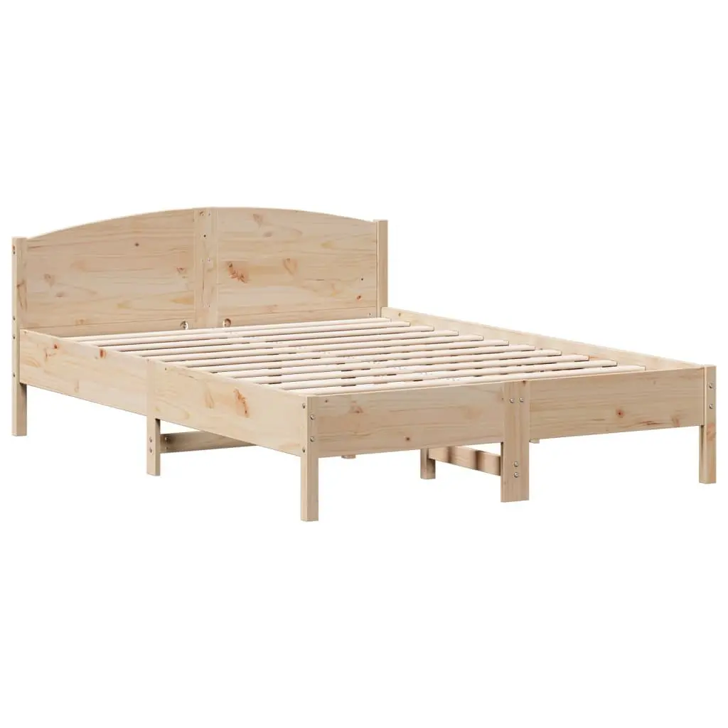 Bed Frame 135x190 cm Solid Pine Wood Slatted Base Headboard with Storage Shelves
