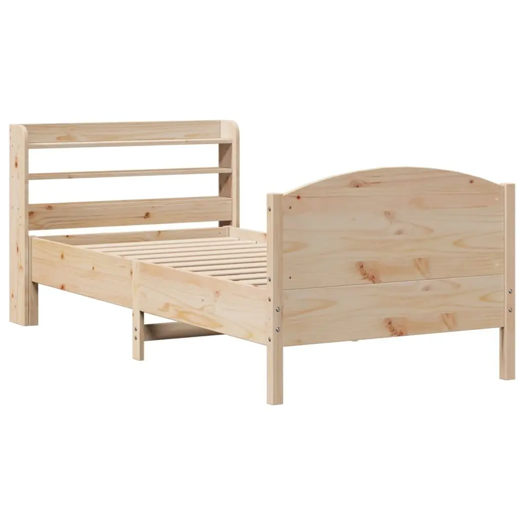 Solid Wood Pine Bed Frame 90x190 cm Brown with Headboard and Storage Shelves