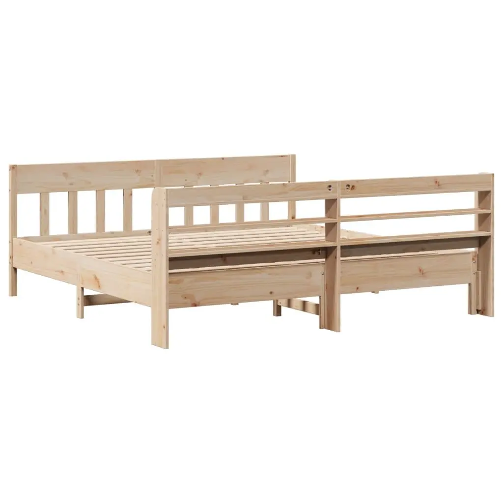 Bed Frame 180x200 cm Solid Wood Pine Slatted Base Headboard Storage Shelves