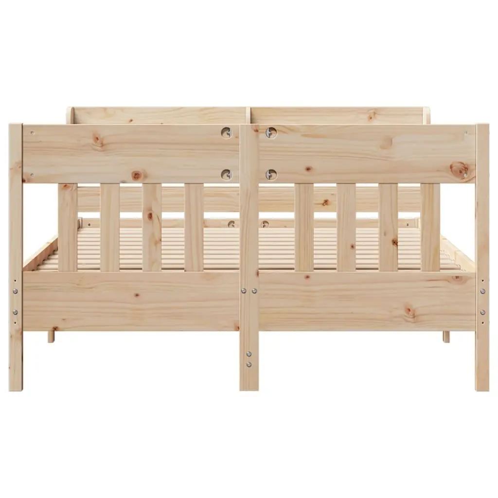 Solid Wood Pine Bed Frame 135x190 cm Brown with Headboard and Storage Shelves Slatted Base