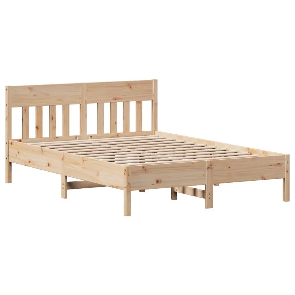 Solid Wood Pine Bed Frame 135x190 cm Brown with Headboard and Storage Shelves Slatted Base