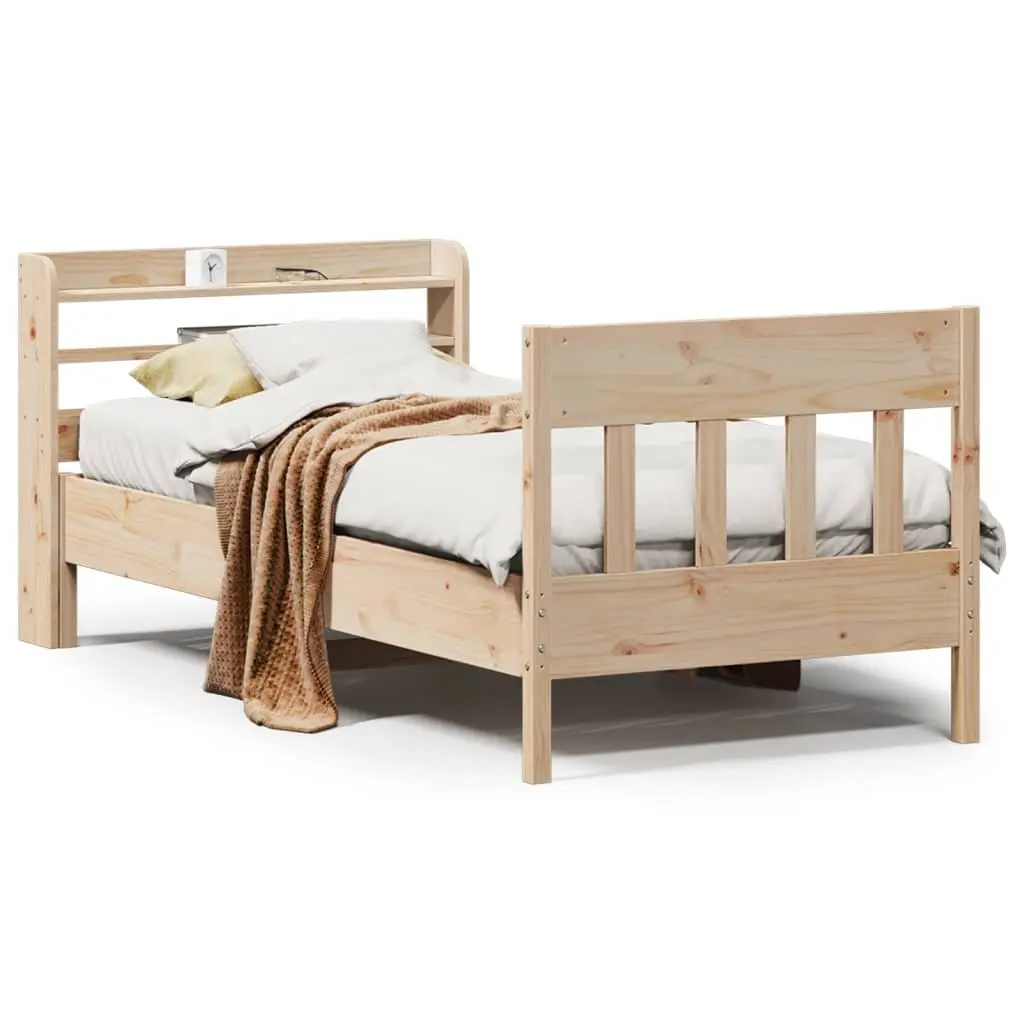 Solid Wood Pine Bed Frame 90x190 cm Brown with Headboard and Storage Shelves