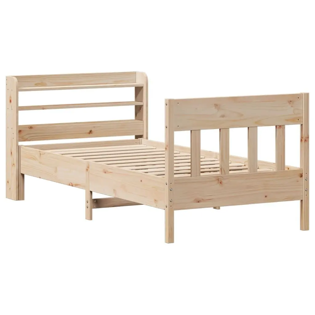 Solid Wood Pine Bed Frame 90x190 cm Brown with Headboard and Storage Shelves