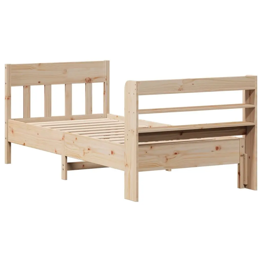 Solid Wood Pine Bed Frame 90x190 cm Brown with Headboard and Storage Shelves