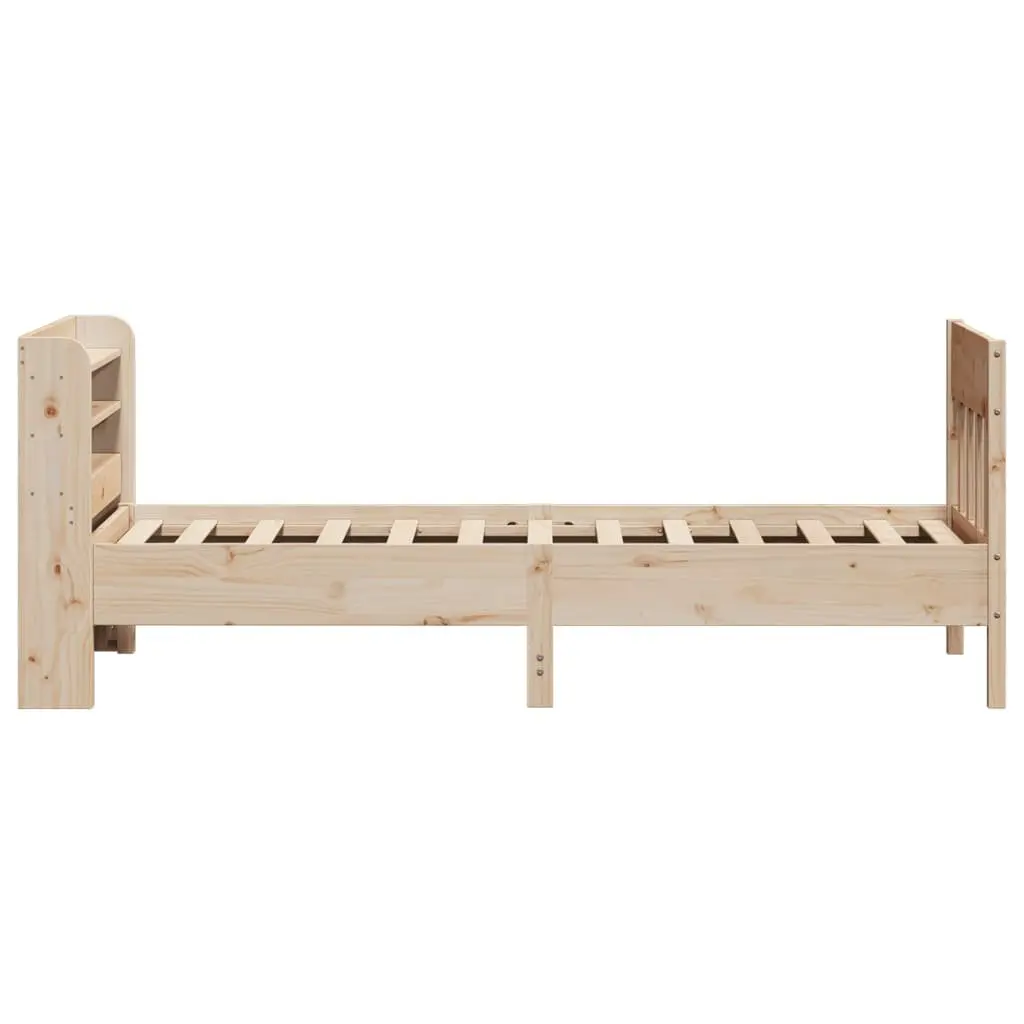 Solid Wood Pine Bed Frame 90x190 cm Brown with Headboard and Storage Shelves