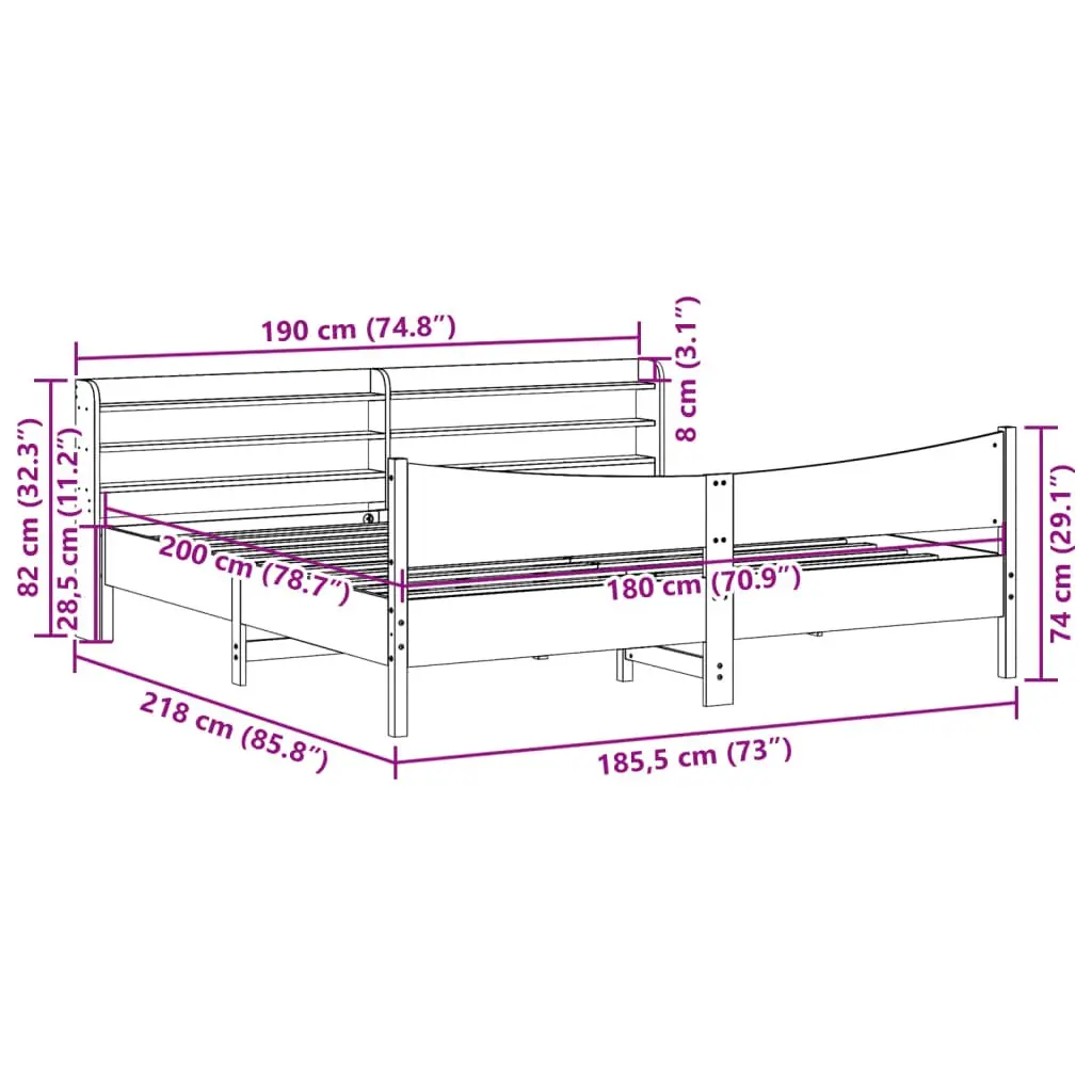 Bed Frame with Slatted Base and Storage 180x200cm