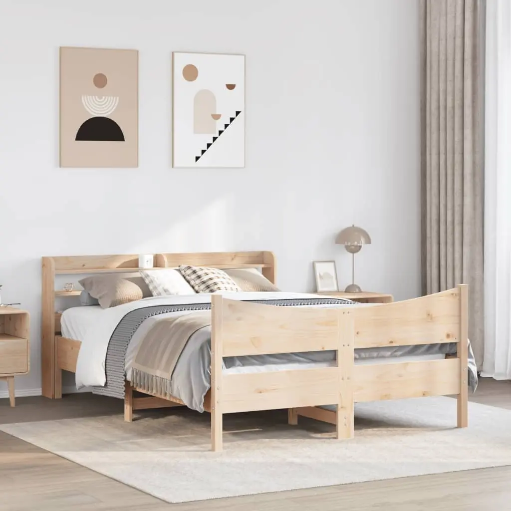Bed Frame Solid Pine Wood 150x200 cm with Storage Headboard Brown