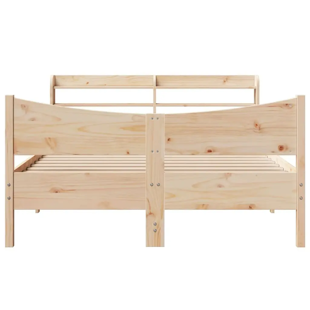 Bed Frame Solid Pine Wood 150x200 cm with Storage Headboard Brown