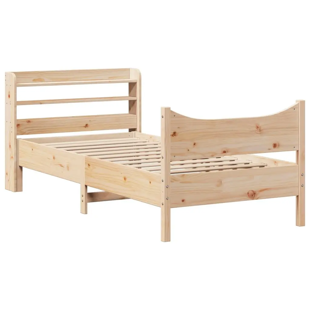 Bed Frame 90x200 cm with Headboard Storage Shelves Solid Pine Wood Bedroom