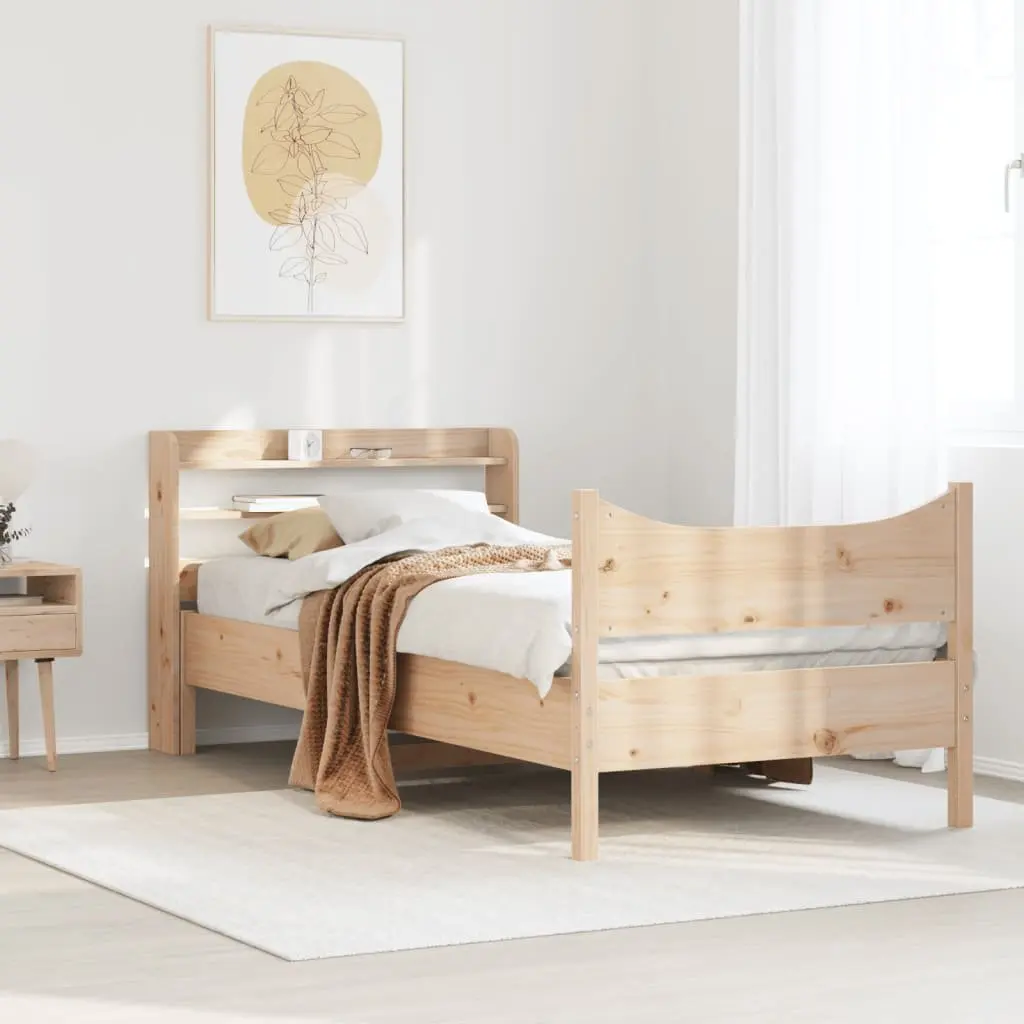 Bed Frame 90x200 cm with Headboard Storage Shelves Solid Pine Wood Bedroom