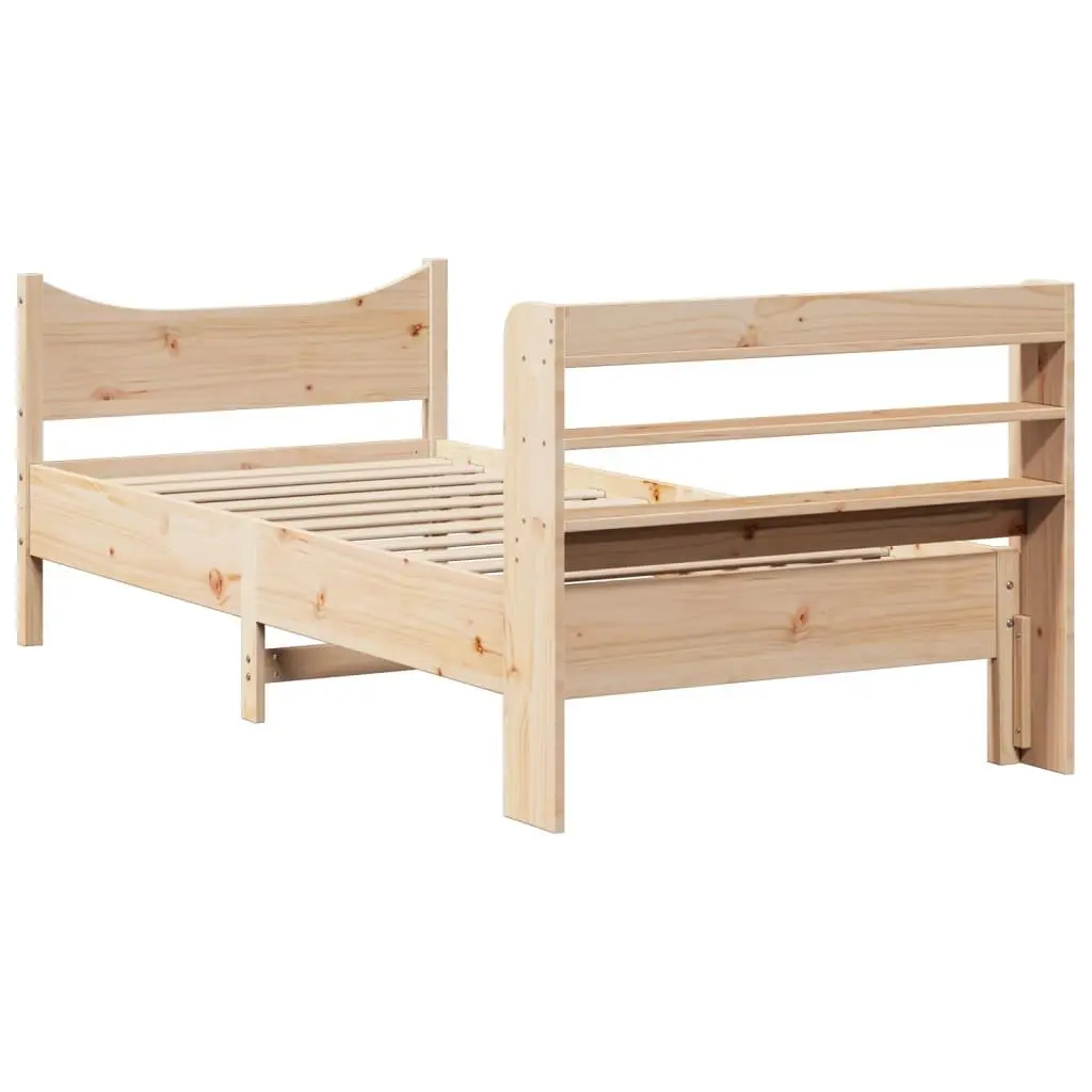 Bed Frame 90x200 cm with Headboard Storage Shelves Solid Pine Wood Bedroom