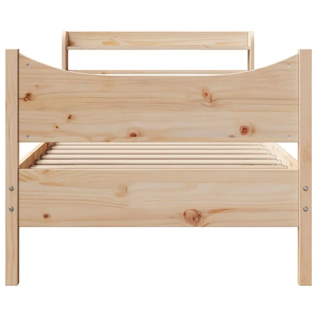 Bed Frame with Headboard 90x190 cm Solid Pine Wood Slatted Base Storage Shelves