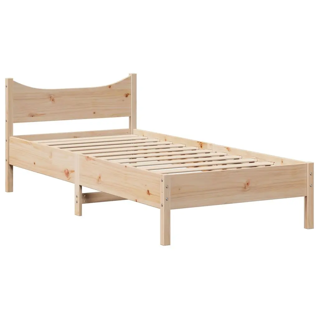 Bed Frame with Headboard 90x190 cm Solid Pine Wood Slatted Base Storage Shelves
