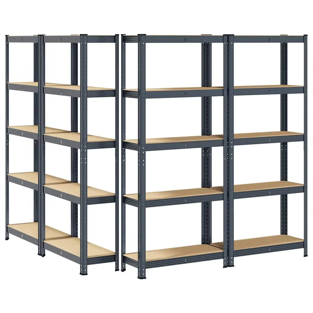 5 Tier Storage Shelves Adjustable Height Steel Frame Engineered Wood Anthracite 4 Piece