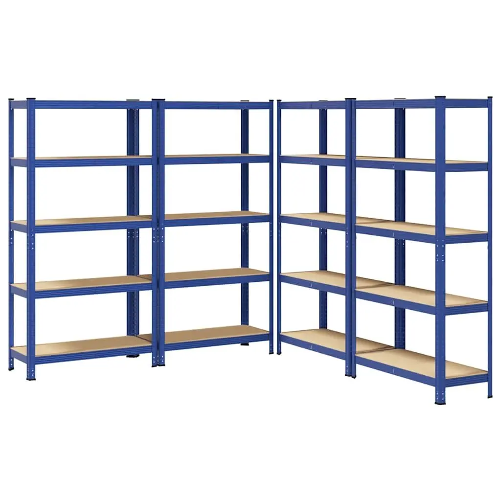 4PieceSetIndustrialStorageShelvesHeavyDutySteelEngineeredWoodBlue5LayerGarage