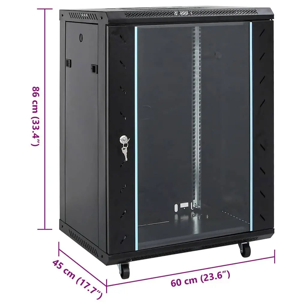 15U Network Cabinet Solid Cold-Rolled Steel 60W x 45D x 86H cm Black