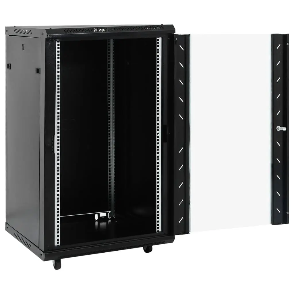 18U Server Rack Network Cabinet Black 60x60x100cm Cold Rolled Steel IP20 Removable Side Panels Lockable Front Door