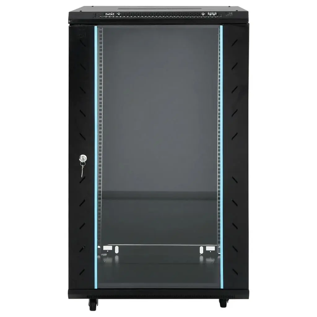 18U Server Rack Network Cabinet Black 60x60x100cm Cold Rolled Steel IP20 Removable Side Panels Lockable Front Door