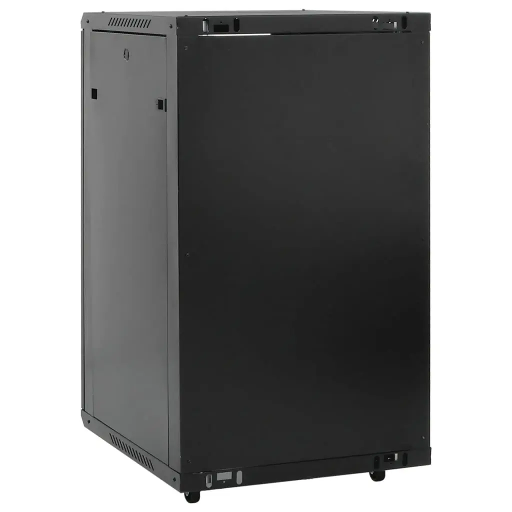 18U Server Rack Network Cabinet Black 60x60x100cm Cold Rolled Steel IP20 Removable Side Panels Lockable Front Door