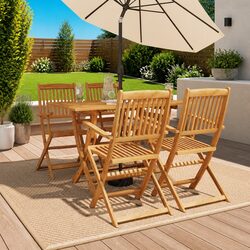 5 Piece Garden Dining Set Outdoor Patio Table Chairs Foldable Eucalyptus Wood