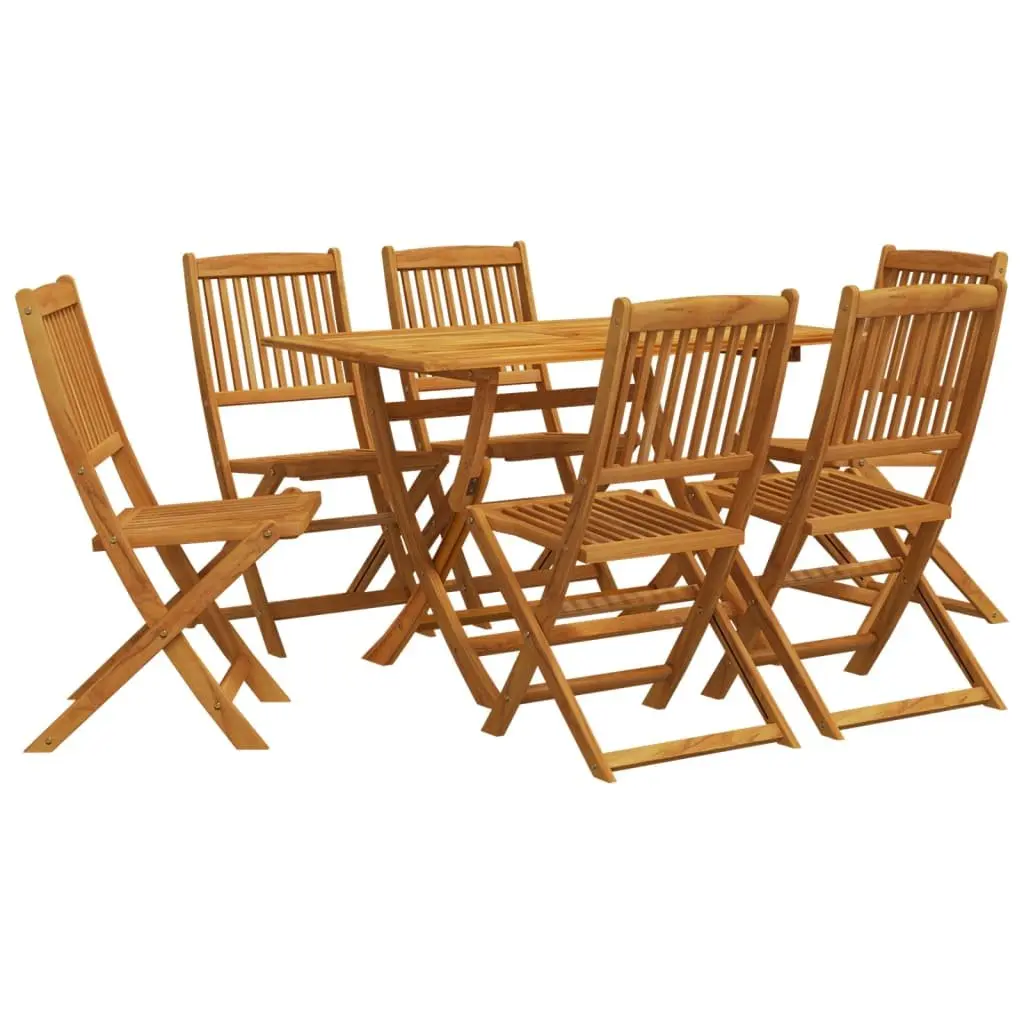 7 Piece Outdoor Dining Set Foldable Slatted Table and Chairs Solid Eucalyptus Wood Brown