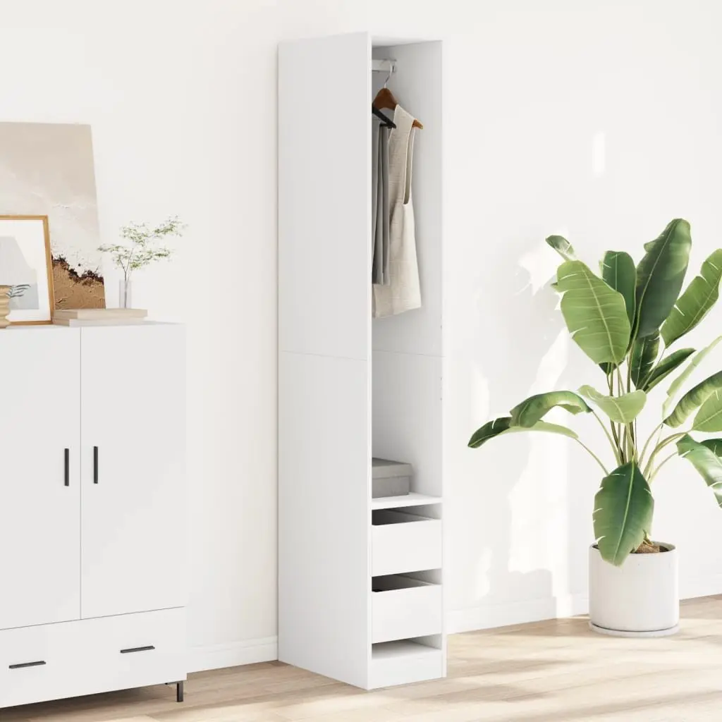 White Storage Cabinet Compact Wardrobe Engineered Wood 30x50x200cm with Compartment Drawers for Organizing Clothes and Accessories