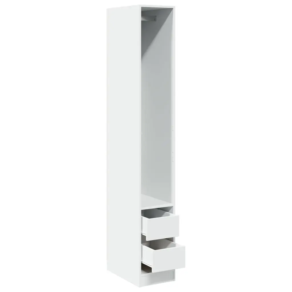 White Storage Cabinet Compact Wardrobe Engineered Wood 30x50x200cm with Compartment Drawers for Organizing Clothes and Accessories