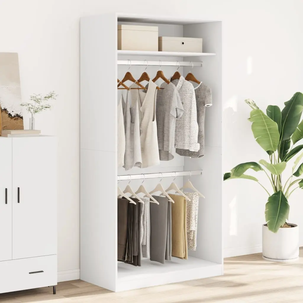 White Wardrobe Cupboard 100x50x200cm Engineered Wood Hallway Storage 2