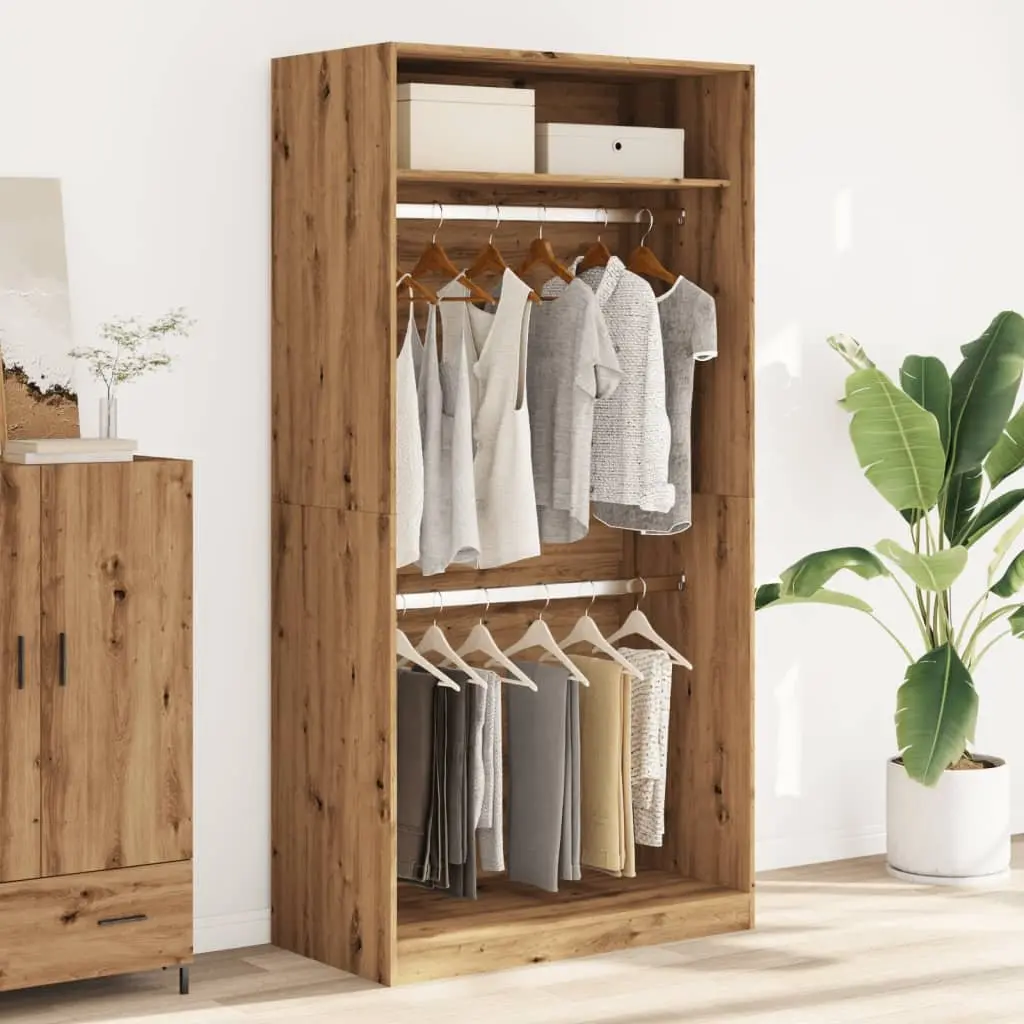 Wardrobe Cupboard 100x50x200cm Brown Engineered Wood Storage 2 Compartments