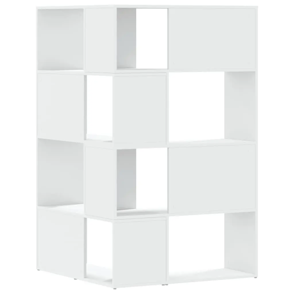 4 Tier White Engineered Wood Corner Bookcase 85x85x140cm Shelving Storage Unit
