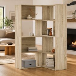 Corner Bookcase 4-Tier Shelving Unit Sonoma Oak Engineered Wood Display Stand