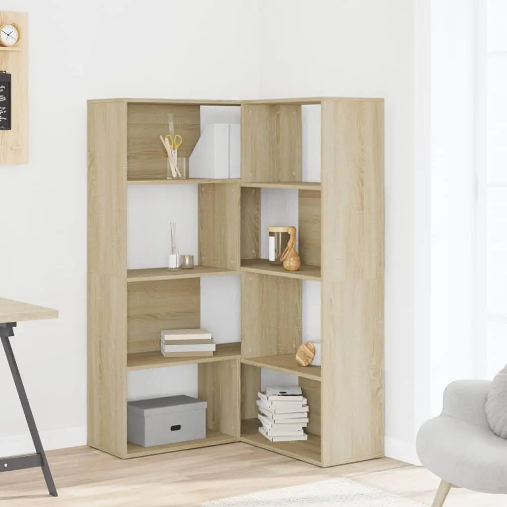 Corner Bookcase Engineered Wood 4-Tier Sonoma Oak Brown Display Stand