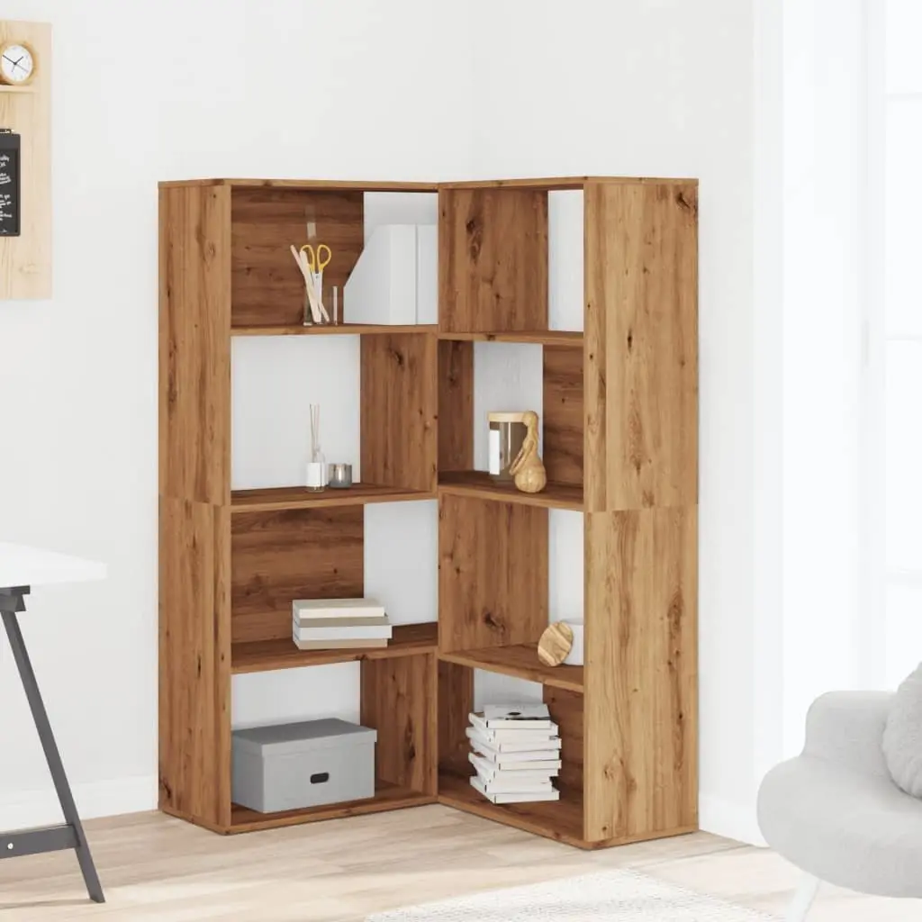 Corner Bookcase Engineered Wood 85x85x140cm Brown 4-Tier Shelving Unit